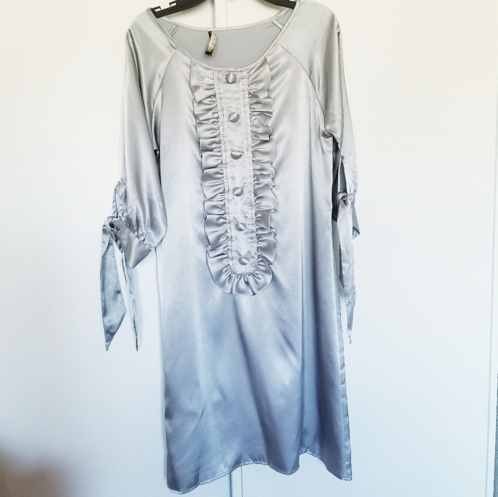 Vertigo Paris Silver ruffled front Shift Dress